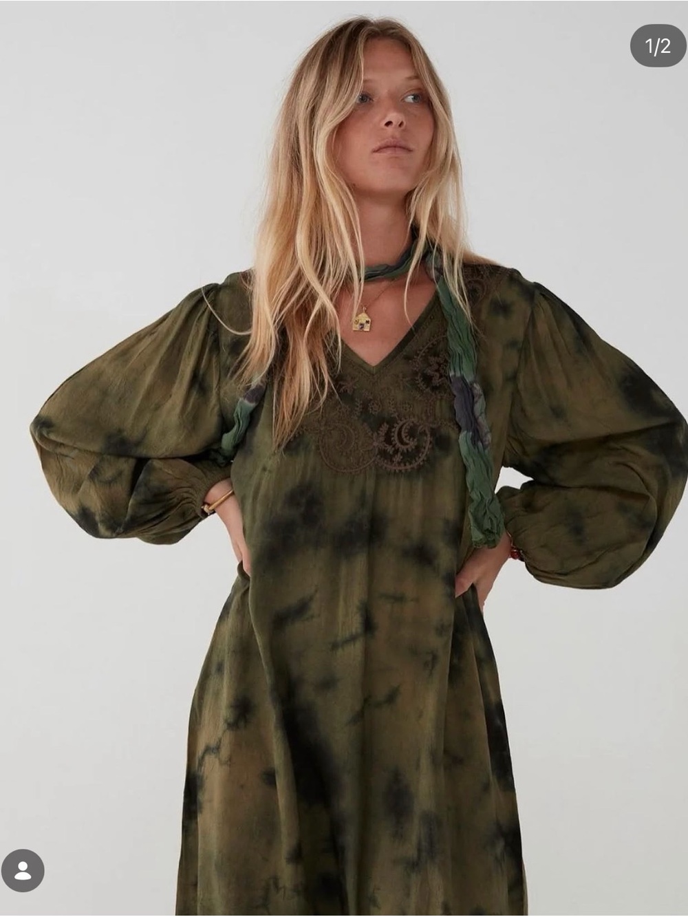 Olive Tie-Dye V-Neck Long Sleeve Midi Dress rapsodia dress Maison hotel